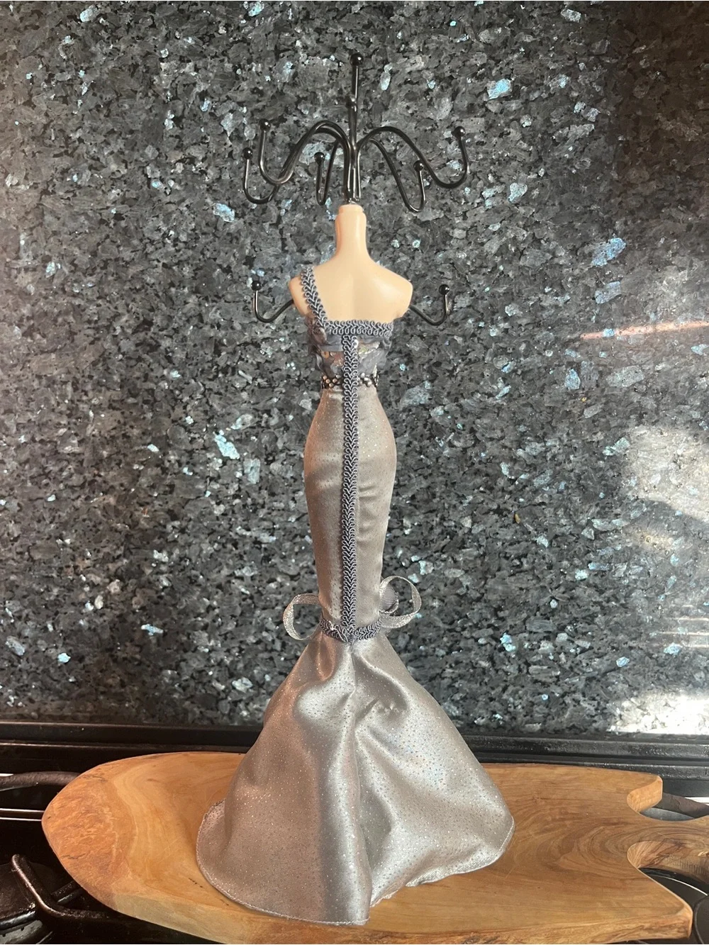 Decorative Jewelry Holder Elegant Dark Silver Mermaid Evening Dress